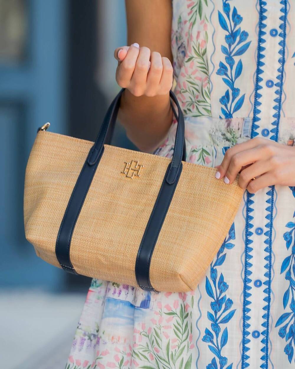 NEW CAROLINE HILL women's georgie mini tote bag in natural navy